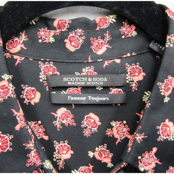 Scotch & Soda Shirt Womens XS Black Pink Floral Pamour Toujours Long Sleeve - Picture 7 of 10